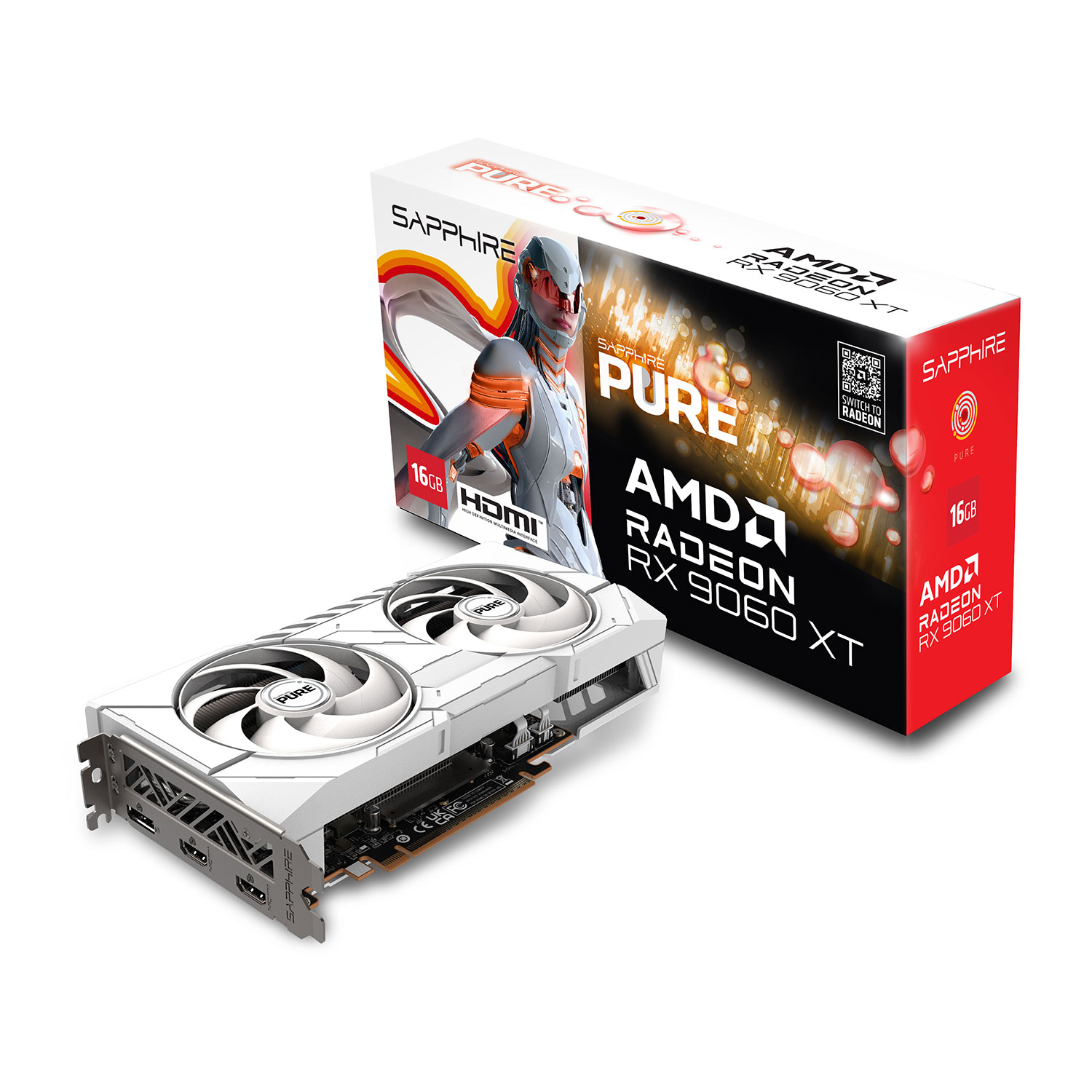 Sapphire AMD Radeon RX 9060 XT PURE 16GB Graphics Card - White